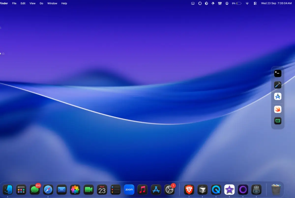Vertical extra dock on the right edge of a Mac desktop