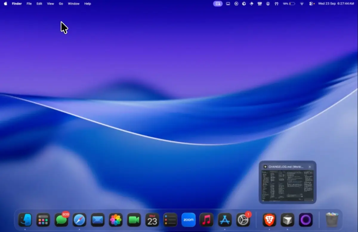 Live window preview above an Ordin dock on a Mac